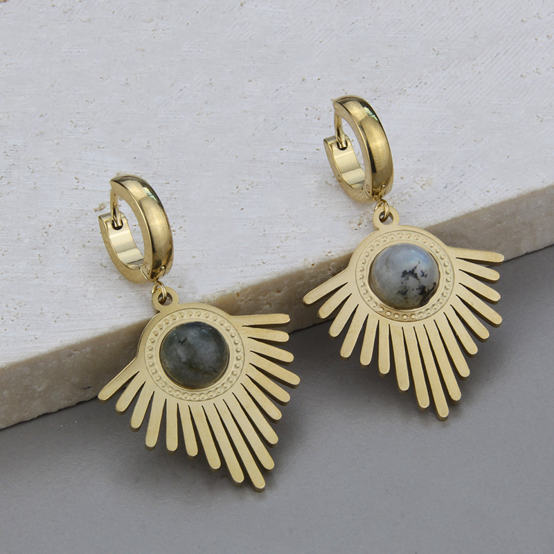 Simple Style Geometric Titanium Steel Earrings Necklace Artificial Gemstones Stainless Steel Necklac