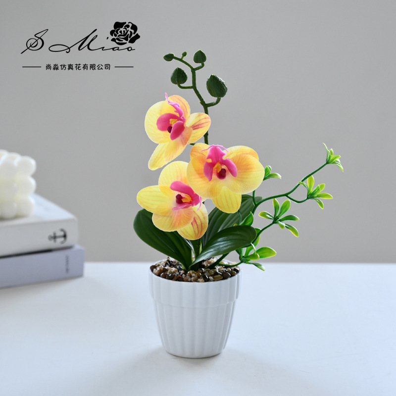 Simulación de flores pequeñas cuatro flores orquídeas mariposa fábrica de bonsai directamente para flores artificiales adornos de decoración interior flores de seda imitación en maceta image 17