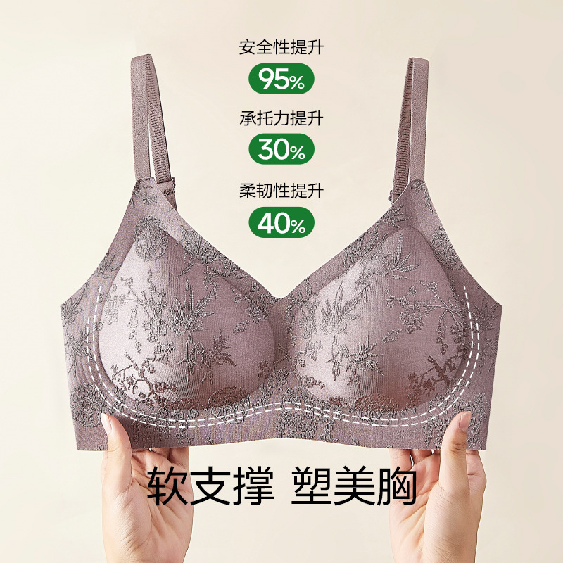 New Chinese Style Embossed Jacquard Bra Summer Thin Comfortable Push-Up Bra Underwear Soft Support Breast-Retracting Bra