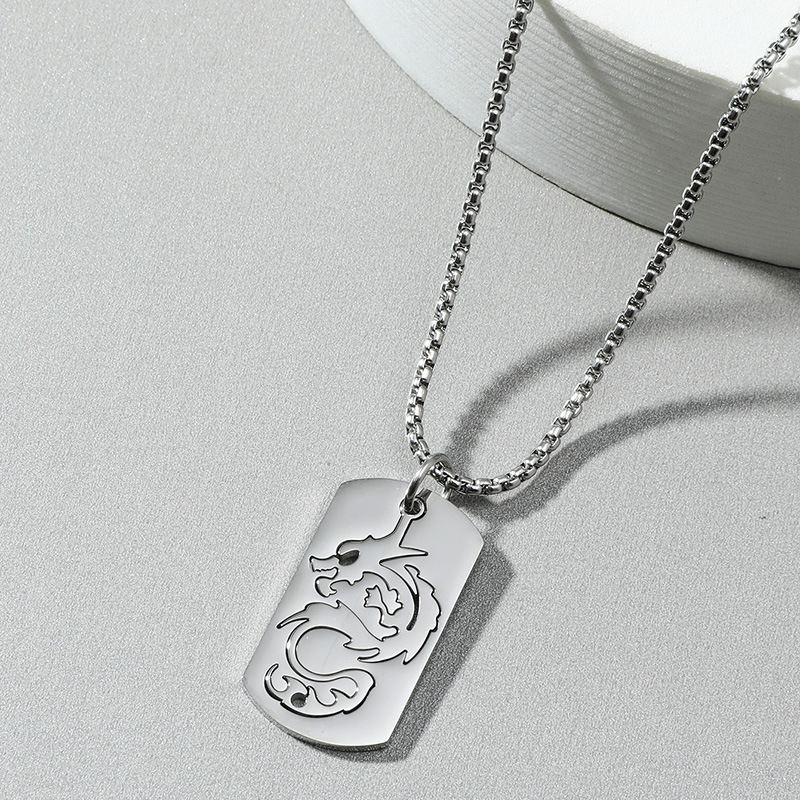 Personality Chinese Dragon Hollow Men's Necklace Domineering Titanium Steel Dragon-Shaped Vintage Pendant AliExpress Hot-Selling New Arrival_colorza_2