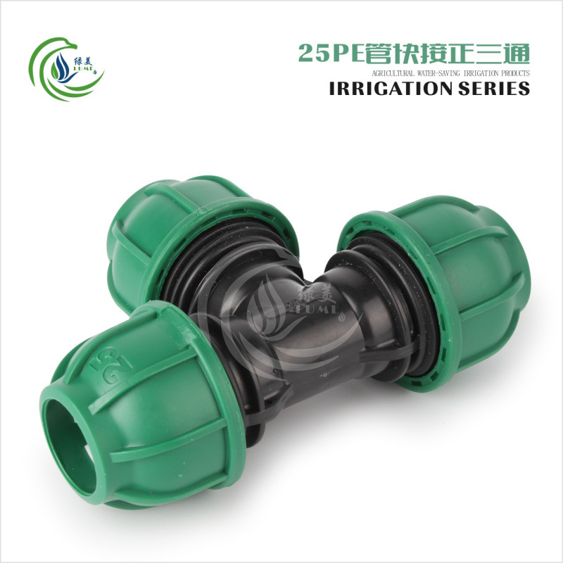 PE conector rápido sin fusión en caliente tubería de agua conexión rápida codo directo tee accesorios de tubería de agua de riego agrícola conexión rápida tapa verde