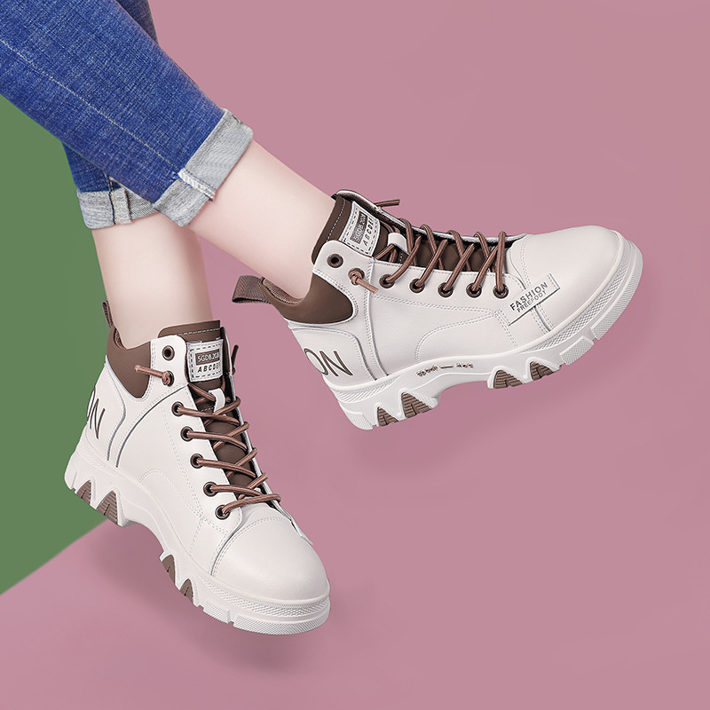 Angel Next Door 정품 가죽 마틴 부츠 여성 두꺼운 밑창 부츠 봄, 가을 새로운 짧은 부츠 세련된 여성 신발 다목적