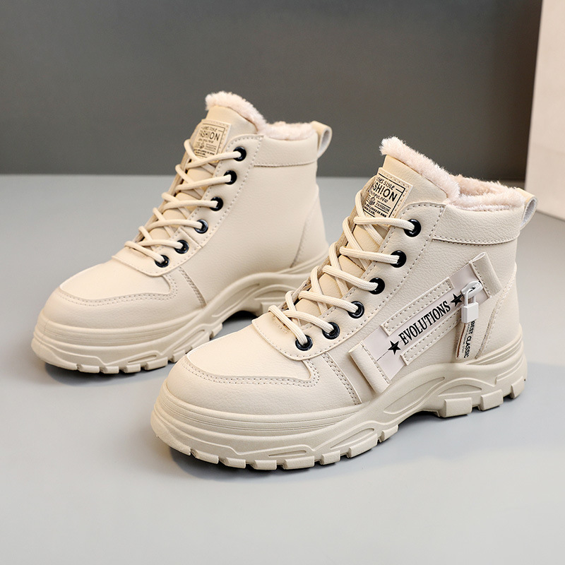 2001 For Women Fleece Lined New New Korean Style Student Versatile Warm High-Top Martin Boots Cotton Winter Shoes_voghion.com