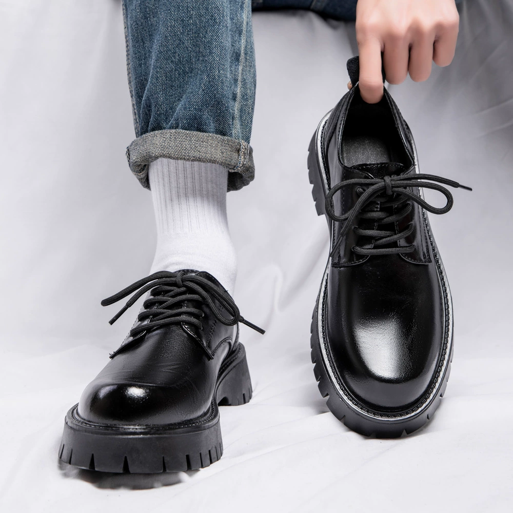 Маленькие кожаные туфли мужской 2024 новый большой размер мужские сапоги 45 британский стиль дикий колледж ретро черные туфли 2138-R