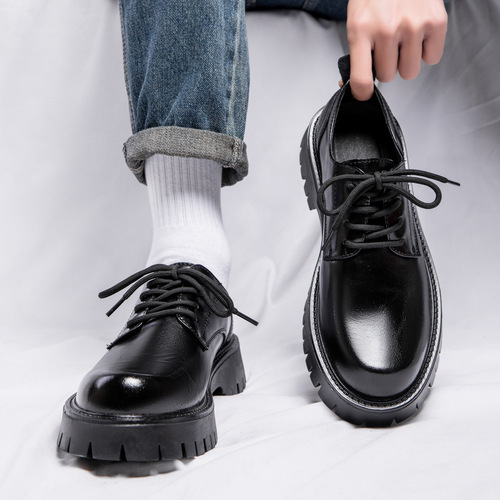Men's Large Size Boots 45 UK Style, Versatile College Retro Black System Single Shoes 2138-R