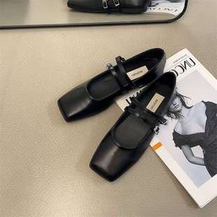 2025 New Autum French Mary Jane Shoes with Skirts, Square Toe Shallow Flats Flats, Retro Small Leather Shoes for Women