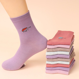 Cotton Socks Women Socks Spring and Autumn New Cartoon Casual Mid-tube Socks Fashion Long-tube Autumn and Winter Comfortable Breathable Socks Tide