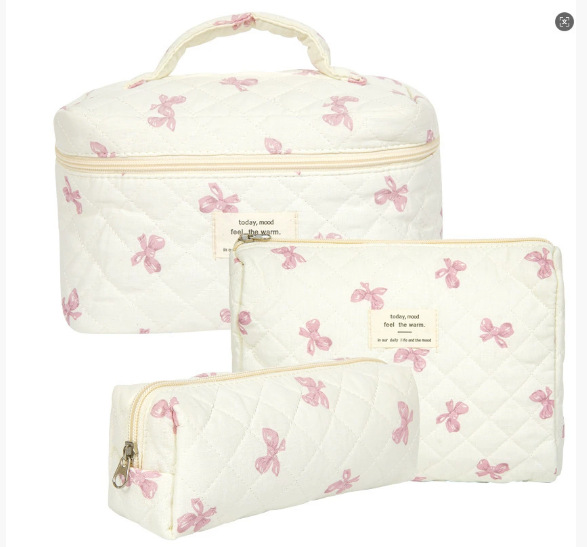 Bolsa de maquillaje portátil de gran capacidad de almacenamiento de flores pequeñas tela de algodón acolchada portátil flores lindas en estudiantes de viaje