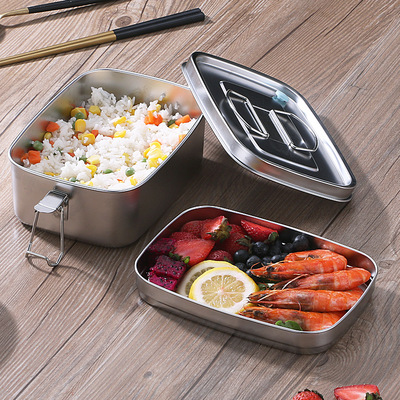 保鲜便当盒 学生保鲜冰箱午餐盒 食堂密封长方形304不锈钢饭盒|ms