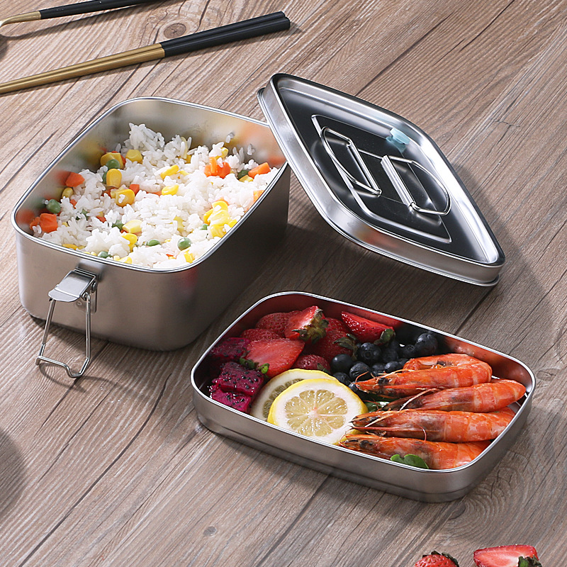 保鲜便当盒 学生保鲜冰箱午餐盒 食堂密封长方形304不锈钢饭盒|ms