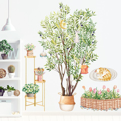 Bedroom background decoration stickers sofa corridor skirting line potted stickers removable plant wall stickers self-adhesive stickers