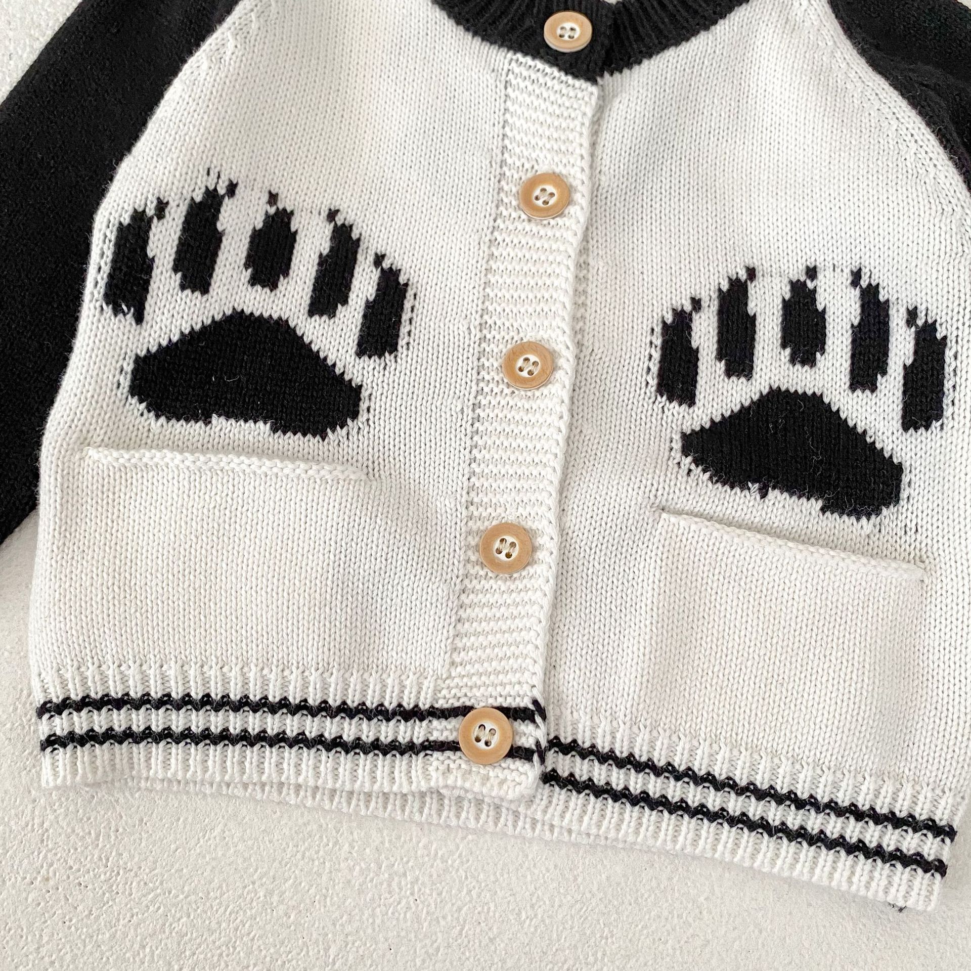 Baba kisgyermek őszi ruhák 2024 férfi és női baba pulóverek panda jacquard kötött hosszú ujjú felső szett_voghion.com