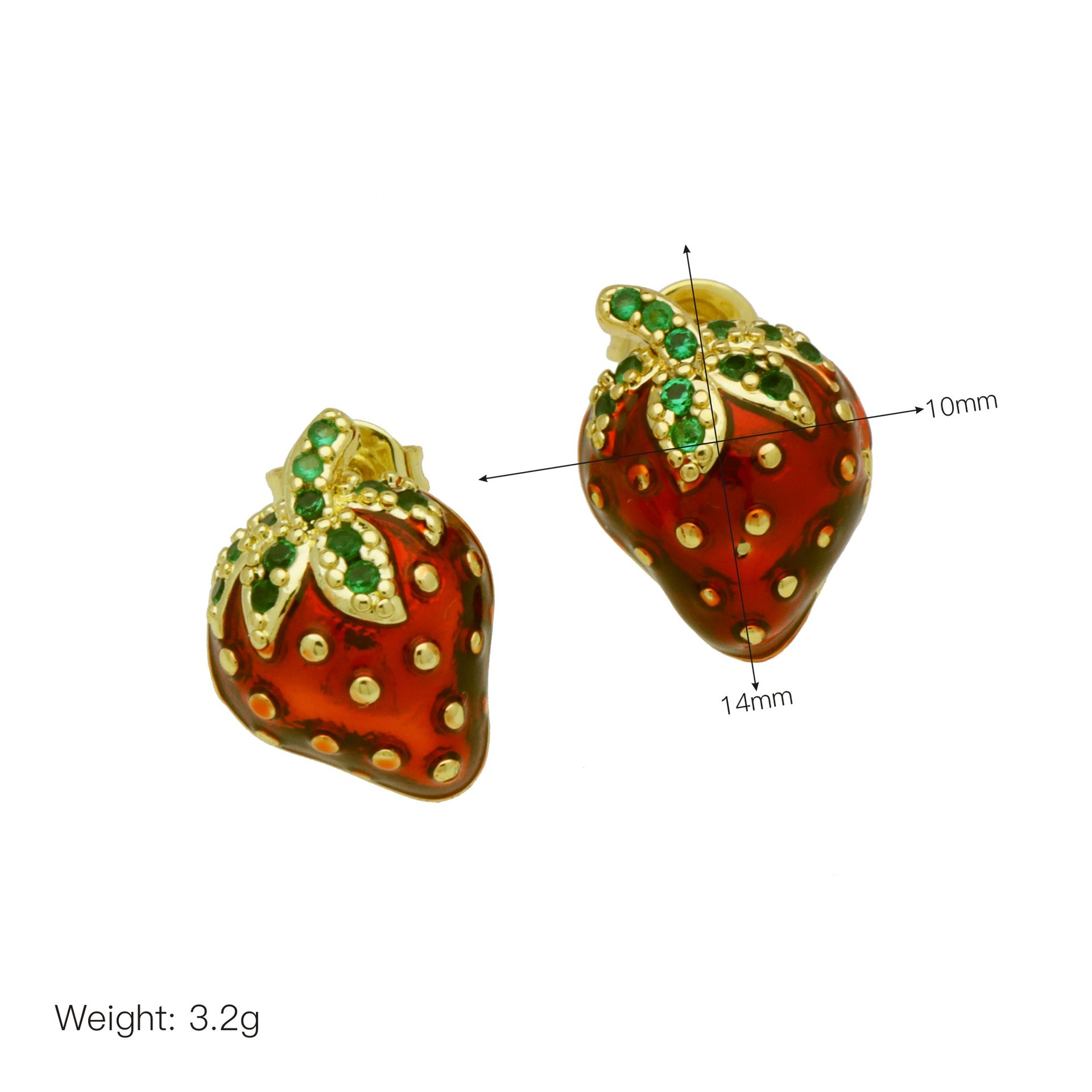 7g Weight Brass Ear Needle Material Zircon Inlay Material Ear Studs Classification 1 Pair Quantity Daily Occasion Copper Material Cherry, Strawberry Pattern Women's Gender Enamel, Inlay Design Simple Style Style 1 Pair Simple Style Cherry Strawberry Enamel Inlay Copper Zircon Ear Studs 4