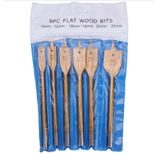 6pcs three-point woodworking flat drill hanging bag titanium plated wood board hole opener 10-25mm set hexagonal handle woodworking drill bit