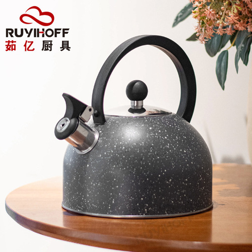 Cross-border black stainless steel whistling kettle for tea and coffee, European and American whistle kettle 2.5L kitchen tool