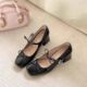 2025 Spring and Summer French Coarse High Heeled Shallow Mouth Single Shoes New Retro Fairy Style Dress Mary Jane Small Leather Shoes