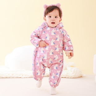 Baby Girl Baby down Jacket Jumpsuit Category a 50 White Duck down Infant Crawling Suit Thickeneded Newborn Hugging Suit