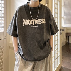 アメリカの重いポンドのtシャツの男性の夏のデザイン感の小さい大衆のファッションの服の高い街の百合insのファッションのブランドの復古の半袖