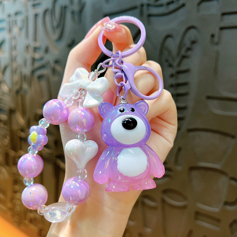 Nuevo gradiente fresa oso Cadena de cuentas de teléfono móvil llavero colgante bolsa accesorios lindo exquisito llavero regalo