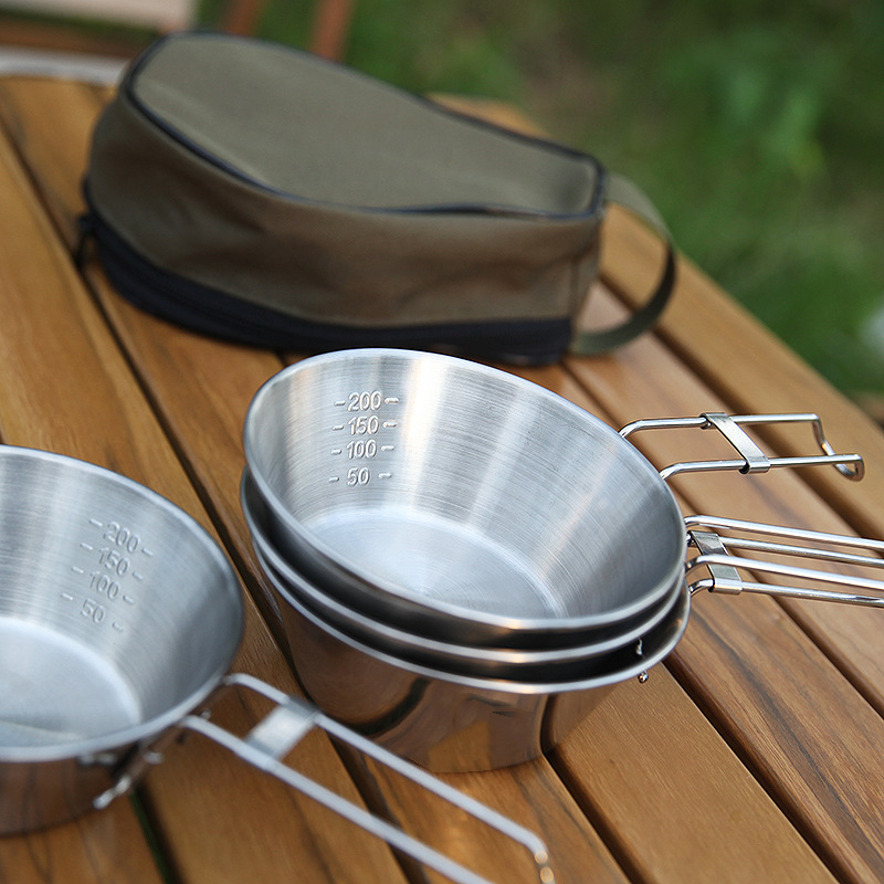 アウトドア304ステンレススチールシャーラーボウルピクニックキャンプ食器キャンプシャーラーカップ折りたたみハンドルコーヒーフックカップ