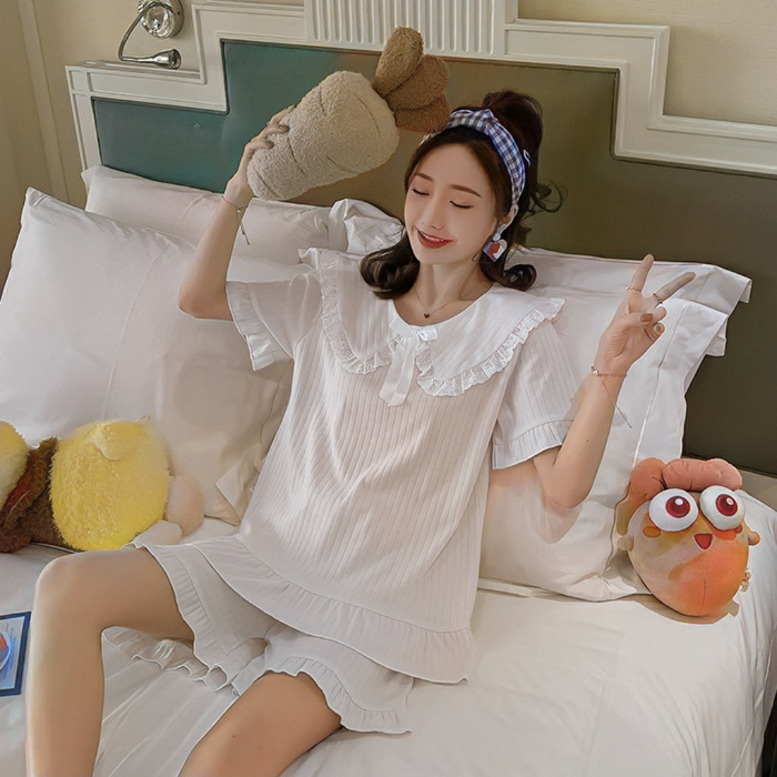 Pijama de mangas largas para mujeres sobre las rodillas pijama de viento primavera y otoño de hadas corte muñeca cuello princesa viento conjunto de verano