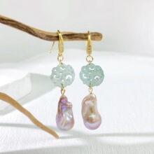 新中式大巴洛克珍珠耳坠A货缅甸玉耳环中古风耳饰时尚轻奢女耳饰