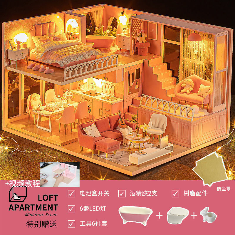 DIY キャビン手作りハウス組み立て立体パズルスーパーワールドビルディングブロックモデル女の子のおもちゃ誕生日|undefined