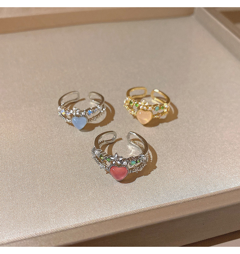 Fashion Heart Shape Copper Inlay Zircon Open Ring