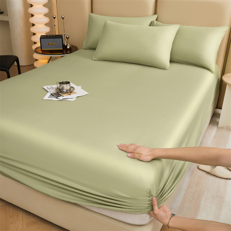 Fitted Sheet Style Cotton Bed Cover, Light Luxury Solid Color Twill Protective Cover, Dustproof Three-Piece Bed Sheet Set