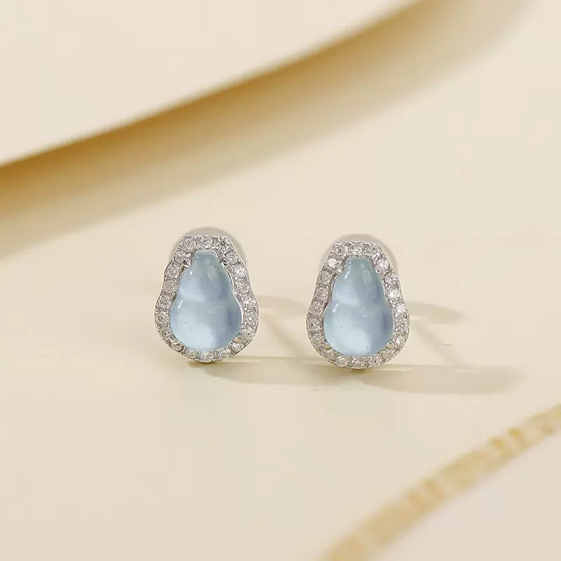 悦宝珠宝海蓝宝耳饰银饰S925纯银葫芦镶嵌新中式古风耳钉工厂批发