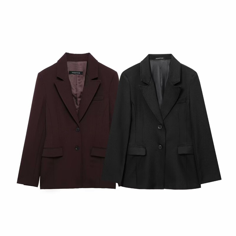 Cross-Border Export Women's Clothing 2025 Autumn European and American Style Lapel Long-Sleeved Two-Button Pure Color Suit Jacket for Women D6275053