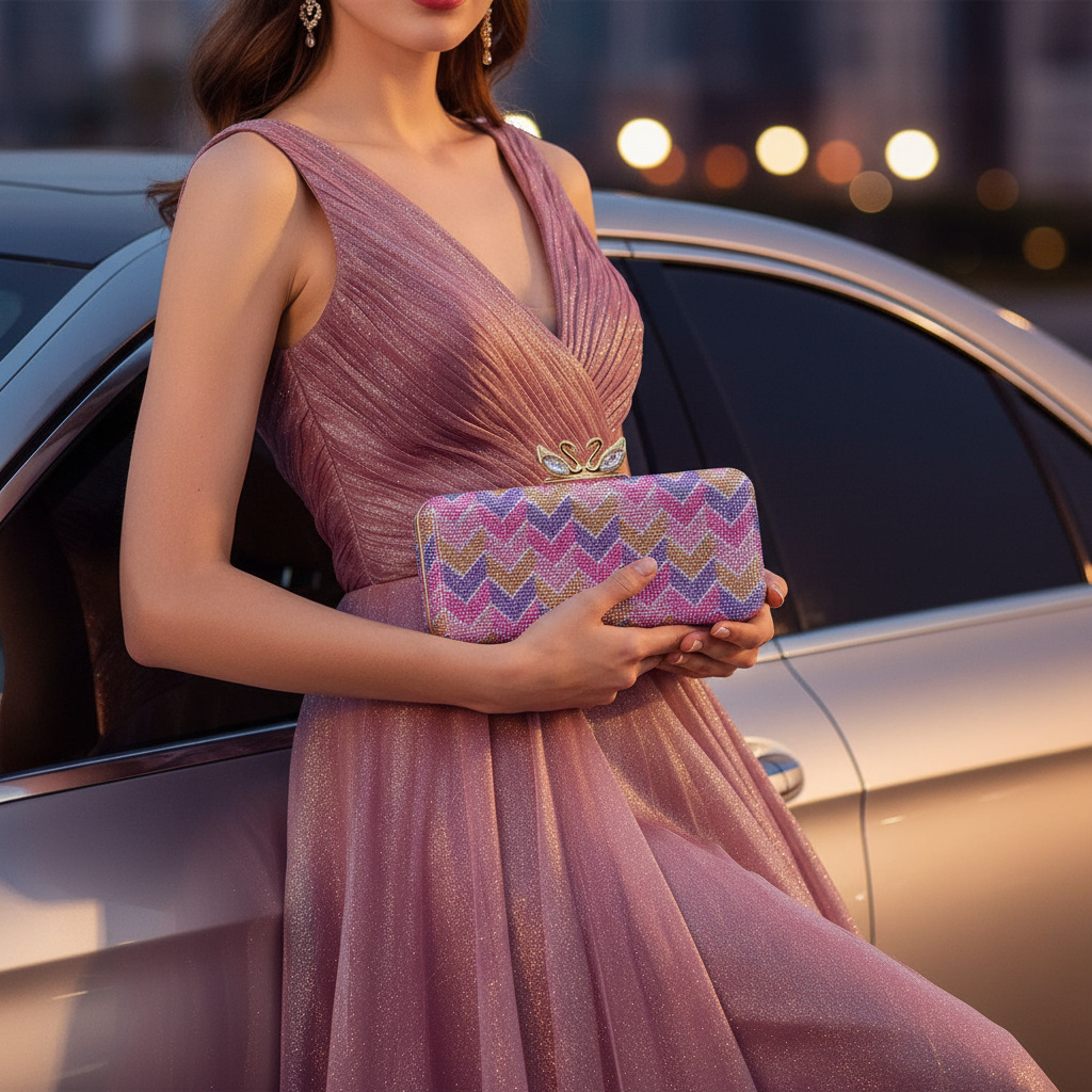 Clutch nữ đính đá lấp lánh hai mặt cầm tay dự tiệc — Đen trắng, màu hồng, màu vàng, màu đỏ