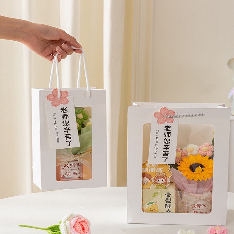 Teacher's Day Gift Bag, Handbag, Transparent Paper Bag, Teacher Gift Bag, Sunflower Bouquet, Flower Packaging Bag Teacher's Day Gift Bag, Handbag, Transparent Paper Bag, Teacher Gift Bag, Sunflower Bouquet, Flower Packaging Bag