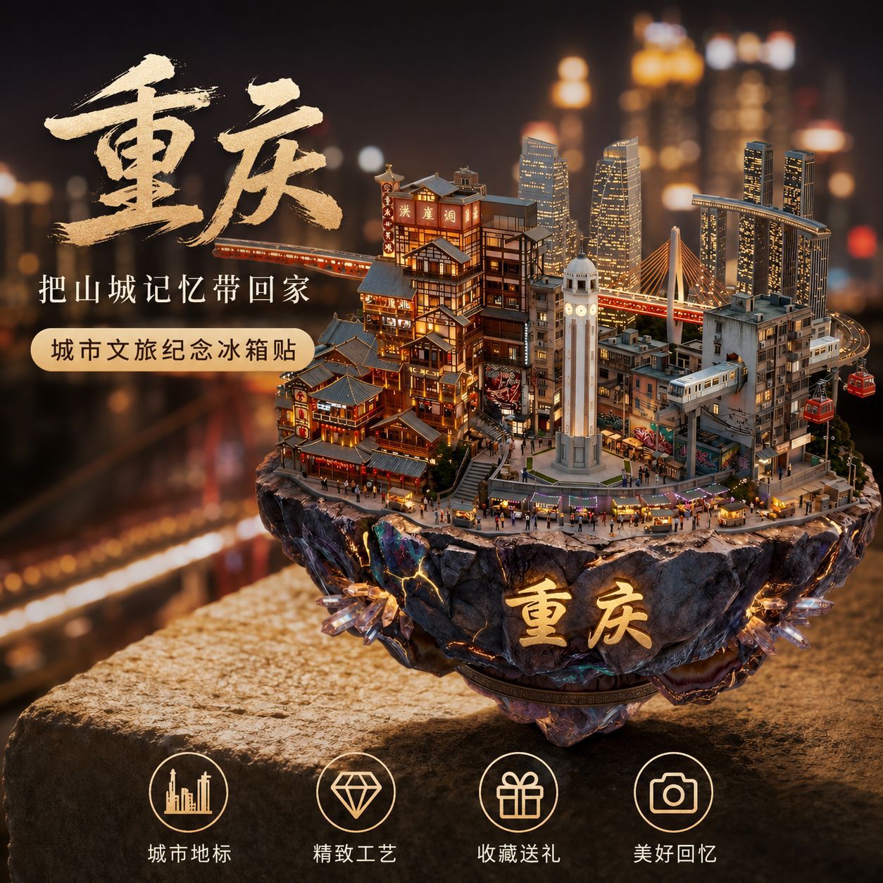 重庆地标金属冰箱贴旅游景点纪念品伴手礼物装饰门贴文创冰箱贴