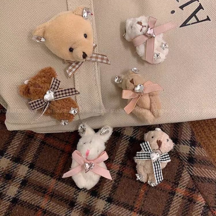 ¡Pequeño oso broche de conejito! Lindo de la felpa arco amor rhinestone pin bolsa Accesorios
