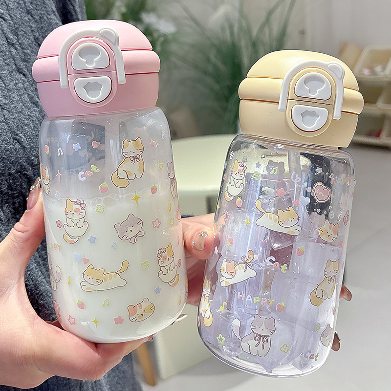Cute Straw Water Bottle Large Capacity Portable For Students_voghion.com