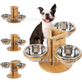 木制高架狗碗可调节高度高狗狗食具可拆卸多用途宠物饮水喂食器