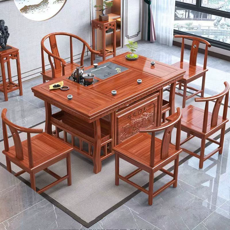 Новый китайский стиль из цельного дерева чайный стол и стулья комбинация офисного чайного стола