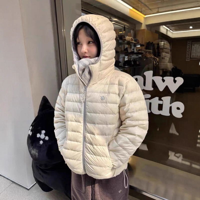 In Stock 2025 Winter New Korean Dongdaemun Solid Color Simple Hooded Zipper 90 Duck down Ribbed down Jacket Coat