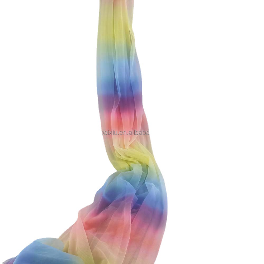 几何柔软婚纱童装彩虹渐变印花布料 锦纶特密平布  网眼布印花