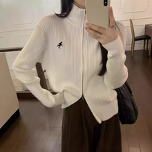 法式加厚美拉德刺绣坑条立领毛衣外套设计感双拉链针织衫休闲开衫