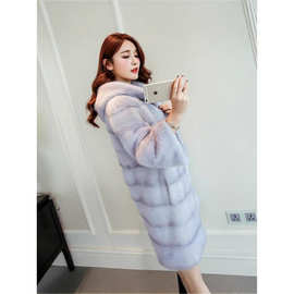 仿皮草外套2025新款水貂毛大衣女款连帽水貂毛中长款大衣环保毛毛