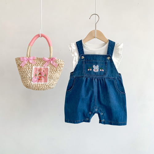 Baby clothes, summer suit, baby girl's onesie, summer super cute baby denim bag fart suit, outdoor crawl suit