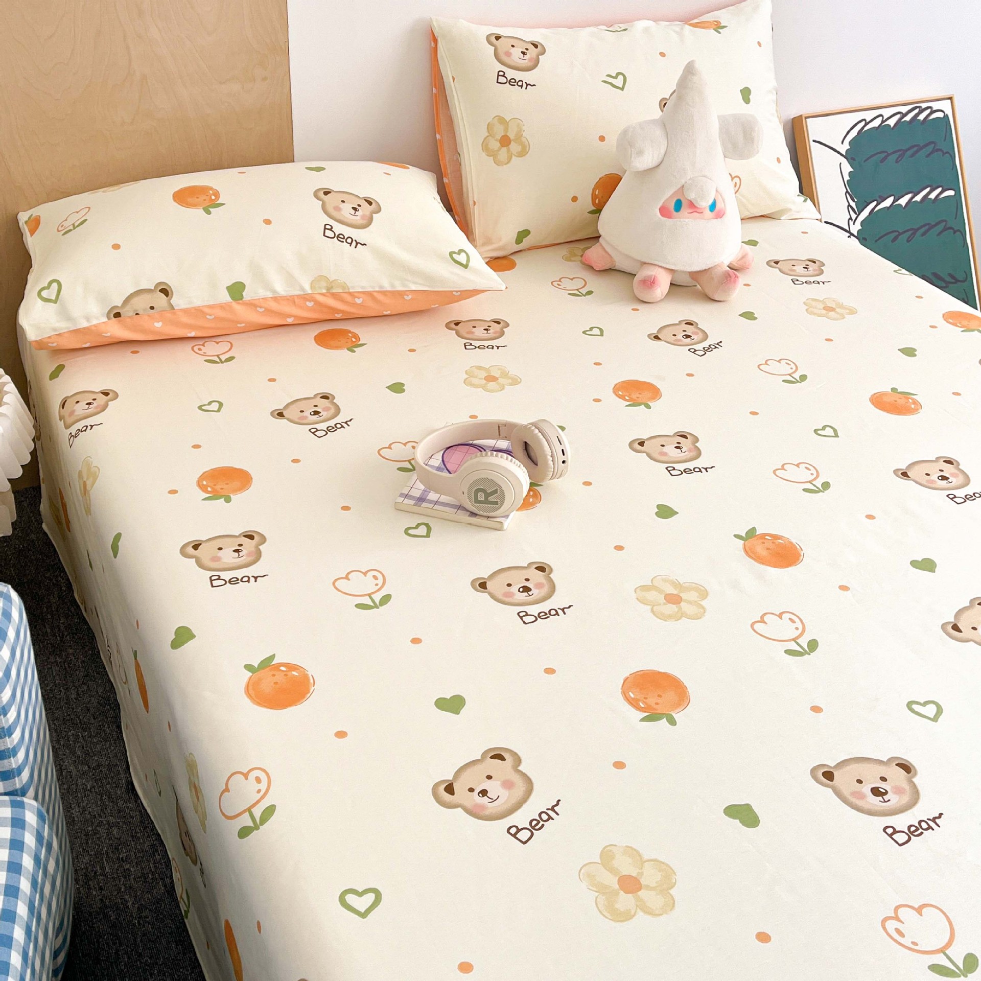 2025 nuevo estilo sábana de algodón puro pieza individual 100 algodón verano dormitorio niños sábana individual funda de almohada doble traje de tres piezas 3