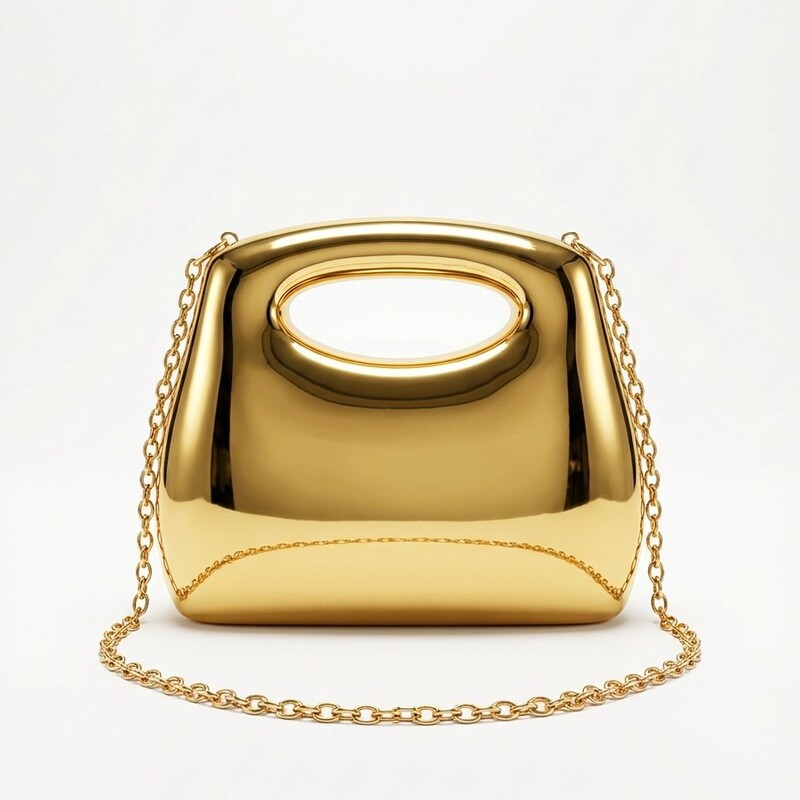 New Metal-Style Hand-Held Evening Bag, High-End Mirror-Gold Chain Bag, Niche Design Party Dress for Women New Metal-Style Hand-Held Evening Bag, High-End Mirror-Gold Chain Bag, Niche Design Party Dress for Women