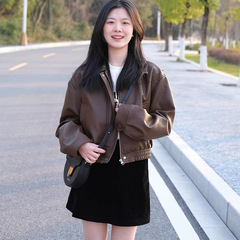 棕色皮衣外套女短款2025新款今年流行高级感小个子美拉德pu皮夹克