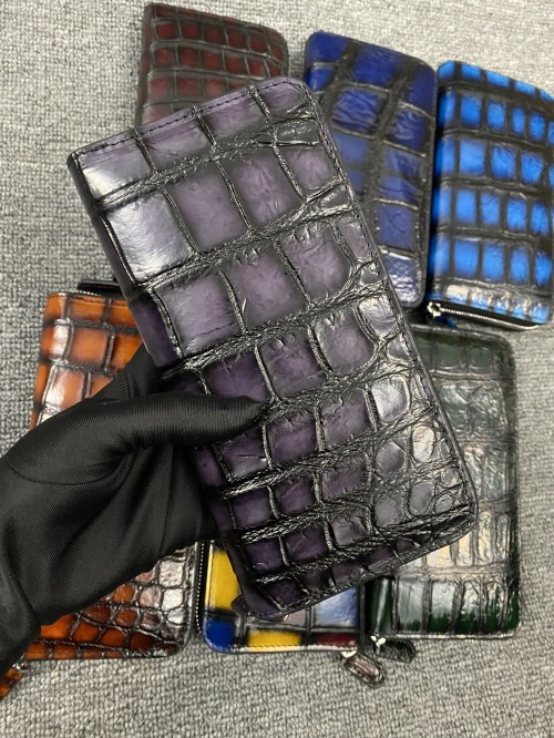 Directo de fábrica siameses cocodrilo pescado cuero bolso de los hombres billetera de moda bolso largo embrague Cartera de cuero