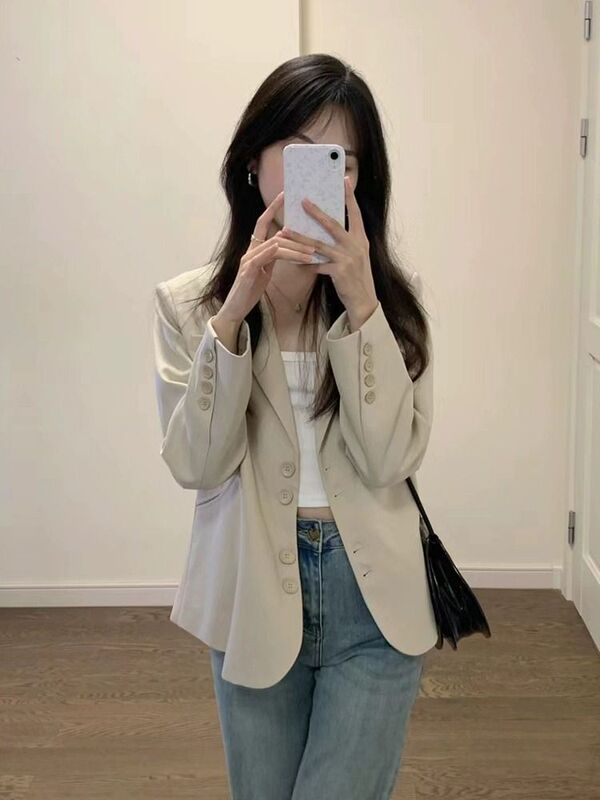 浅卡其休闲西装外套女春秋装新款小个子短款气质高级感百搭西服|undefined