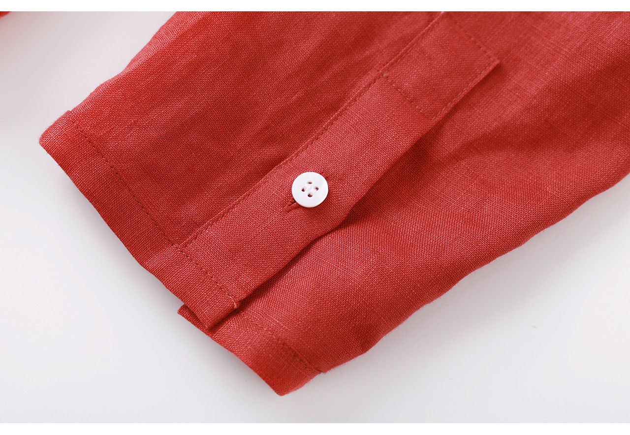 Áo sơ mi nữ linen chất lượng cao, phong cách cổ điển thư giãn, dáng rộng mùa hè — Đỏ Vermilion chi tiết 37