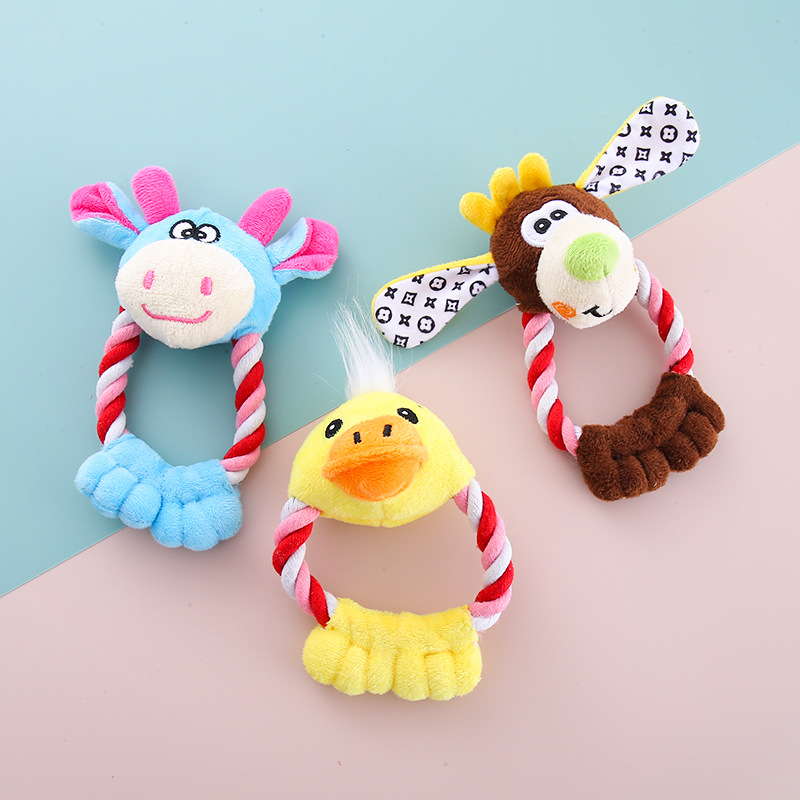 Juguetes para mascotas de dibujos animados para perros y gatos resistentes a la mordida de dientes molares cuerda de algodón super suave pie de abrazadera para animales de entrenamiento para mascotas accesorios interactivos